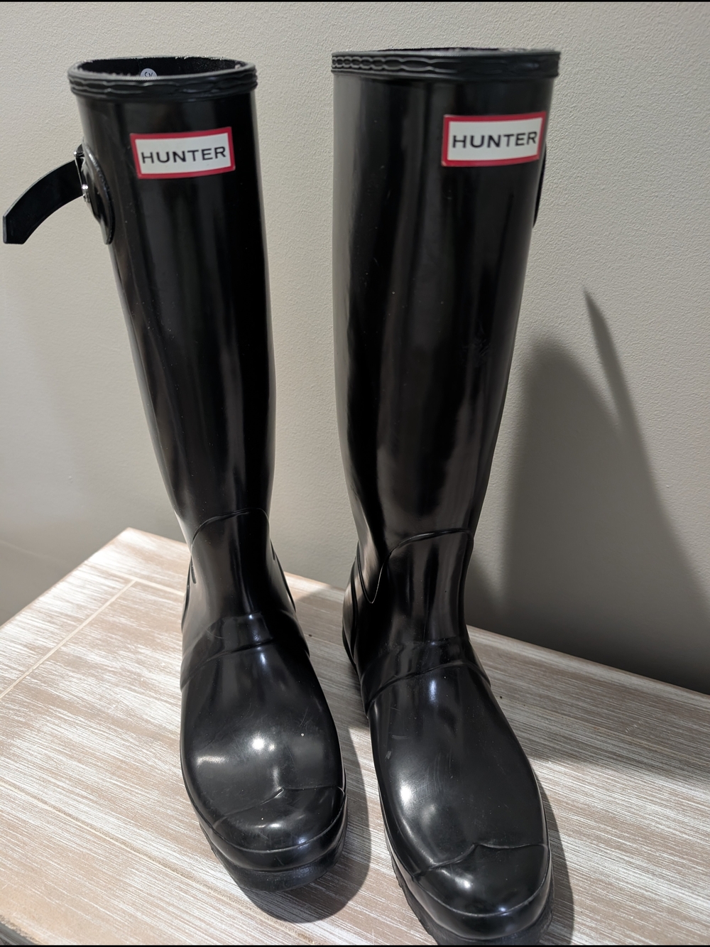 Hunter Original Tall Gloss Rain Boots Black Waterproof Rubber Size 10 Preppy - Picture 2 of 13